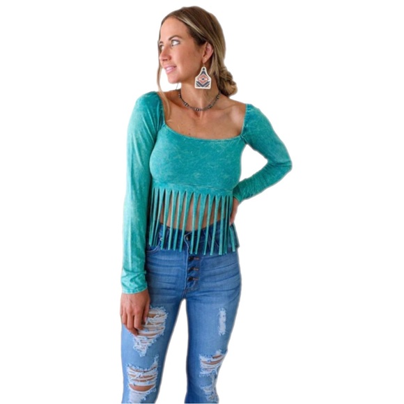 J Brand Tops - Turquoise 💙Mineral Dyed Fringe Crop Top -PLEASE READ DESCRIPTION ⬇️
